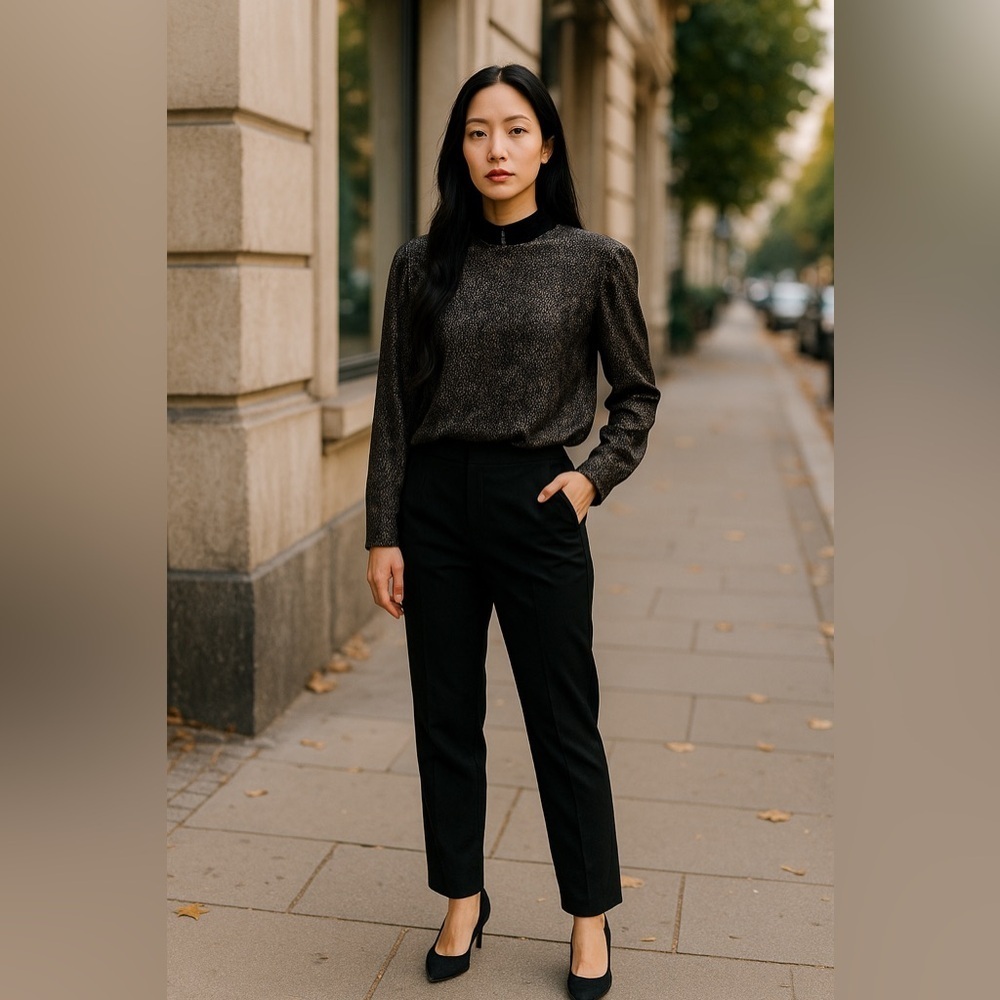 Vintage Bulim Black Gold Long Sleeve Top w/ Velvet Collar